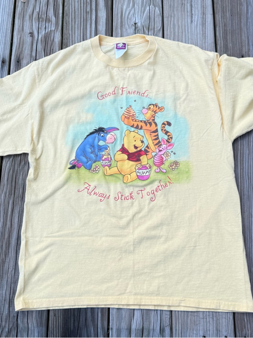 Adult vintage yellow Winnie the Pooh "Good Friends" Yellow  T-Shirt